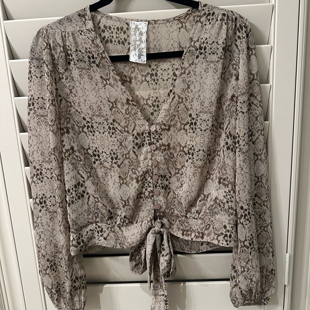 Free People Beige Snake Print Blouse